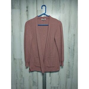 Madewell Nolan Ribbed Cardigan Mauve Pink Open Front Sweater w/ Pockets, Size S